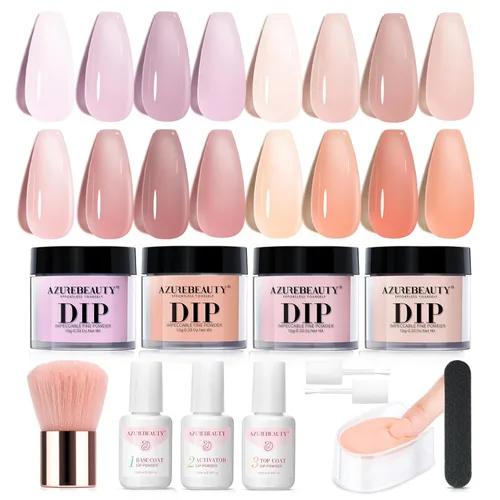 Miniatura 8 de Azurebeauty - Kit de iniciación de uñas de polvo de inmersión, primavera y verano, tonos pastel verde brillante, rosa intenso, púrpura, 4