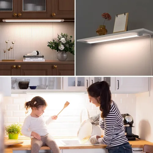 Miniatura 8 de 2 piezas Luces LED bajo gabinete con sensor de movimiento de mano, 16" Iluminación bajo encimera con regulable y 4000K blanco natural, Plug and