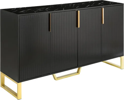 Miniatura 9 de Quarte Aparador moderno de lujo con cuatro puertas, asas y patas de metal y estantes ajustables, mesa consola de armario de cocina para sala