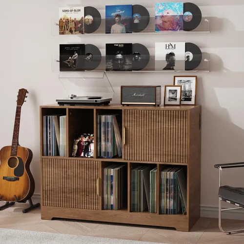 Miniatura 10 de Soporte para tocadiscos de vinilo de alta calidad, soporte para tocadiscos con estantes ajustables, capacidad para más de 250 álbumes, diseño
