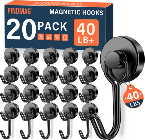 Miniatura 33 de FINDMAG Ganchos magnéticos giratorios de 60 libras, paquete de 4 ganchos magnéticos de neodimio resistentes, ganchos magnéticos fuertes para colgar