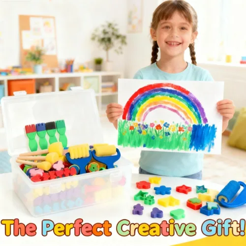 Miniatura 5 de Paquete de 53 pinceles de esponja para pintura, pinceles de pintura lavables, juego de pintura para niños pequeños, rodillo de espuma de aprendizaje