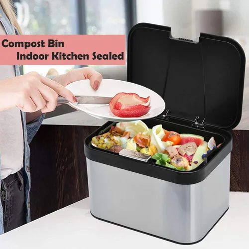 Miniatura 2 de Contenedor de compostaje para encimera, cubo de compost interior sellado, contenedor de residuos de alimentos, contenedor de compost de cocina