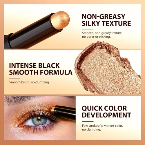 Miniatura 6 de Barra de sombra de ojos, 8 piezas de sombra de ojos en barra suave y lisa, color tierra mate + contorno de color de metal brillante, impermeable