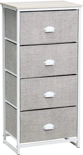 Giantex Mesita de noche con cajones de tela, marco de acero resistente y organizador superior de madera para dormitorio, sala de estar, entrada,