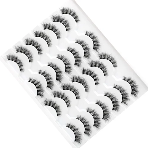Miniatura 351 de Pooplunch - Pestañas postizas finas de visón sintético, estilo ojo de gato, naturales, cruzadas, tipo racimo, efecto 8D de volumen, tiras