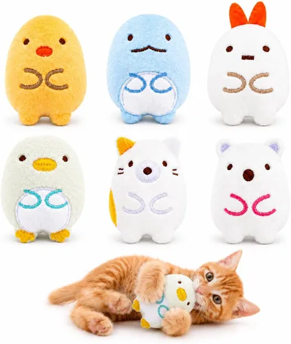 Paquete de 6 juguetes de hierba gatera para gatos de interior – Juguetes de peluche para masticar y patear para gatitos y adultos – Juguetes suaves