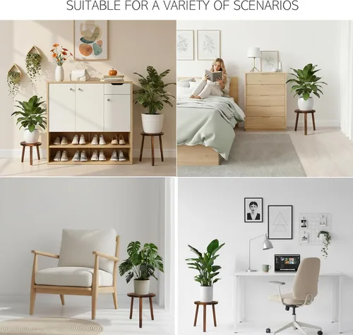Miniatura 4 de Amdermi Paquete de 3 soportes de madera para plantas de interior, soporte para plantas individuales para macetas de 6 a 12 pulgadas, taburete Marrón