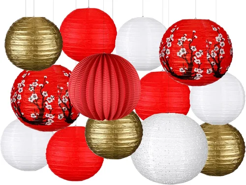 Miniatura 10 de 13 faroles de papel chinos japoneses con flor de cerezo rojo, farol colgante decorativo Hibachi, decoraciones de fiesta para Año Nuevo chino, hogar