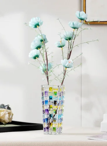Miniatura 5 de Magcolor Jarrón de vidrio tejido azul pintado a mano - Florero de cristal - 7.7 pulgadas, Florero de vidrio para plantas para arreglos florales