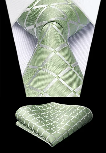 Miniatura 55 de HISDERN Conjunto de corbata a cuadros a cuadros pañuelo tejido clásico formal para hombre corbata y bolsillo cuadrado