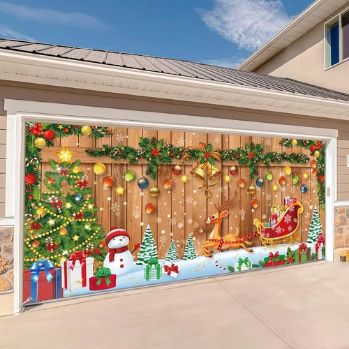Miniatura 9 de Buryeah Decoración navideña para puerta de garaje, 6 x 13 pies, cubierta de Navidad para puerta de garaje, telón de fondo grande para decoraciones