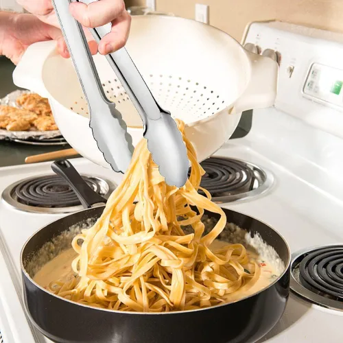 Miniatura 2 de 4 pinzas para servir, pinzas plateadas, utensilios de servir de acero inoxidable de 9 pulgadas, pinzas para servir ensaladas, bufé, aperitivos