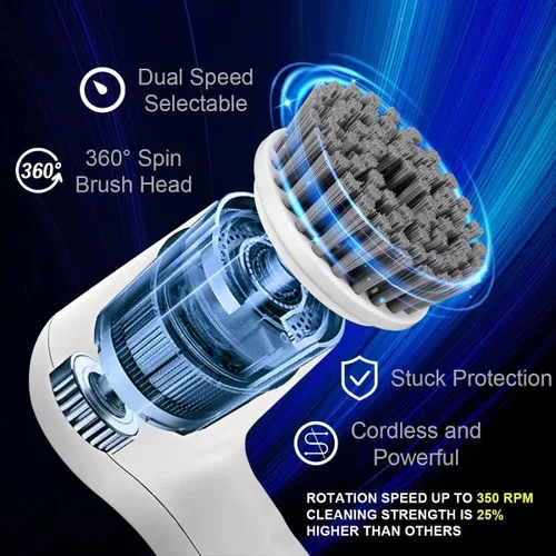 Miniatura 2 de Limpiador eléctrico giratorio – Limpiador de ducha, limpiador de baño eléctrico, para limpiar bañera, piso, azulejos, ventana, fregadero, limpieza