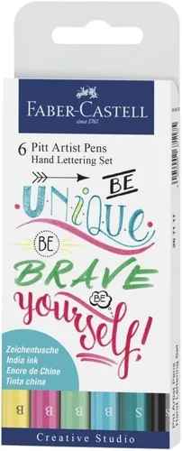 Faber-Castell Pitt Artist Pen - Juego de 6 marcadores modernos de caligrafía y letras en puntas y colores surtidos (Be Bold)