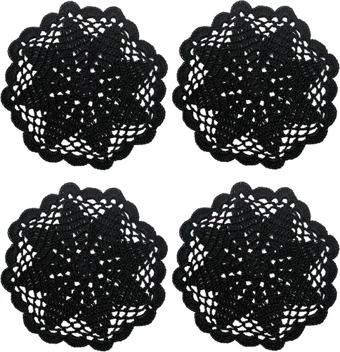 Miniatura 24 de Juego de 2 manteles individuales de encaje con diseño de flores huecas de ganchillo, manteles individuales de encaje para taza de té, aniversario