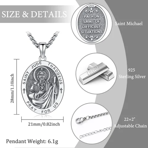 Miniatura 113 de Odinstone Collar de plata de ley 925 con medalla de San Miguel/San Cristóbal/San Benito/Crucifijo de Jesús/San Uriel/Arcángel Rafael para hombres