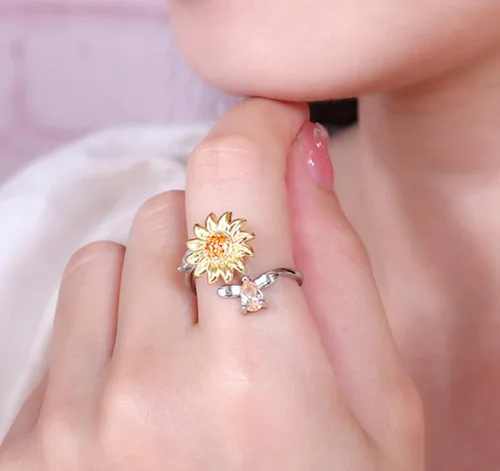 Miniatura 4 de Anillos giratorios de girasol ajustables con circonita cúbica abierta para mujer