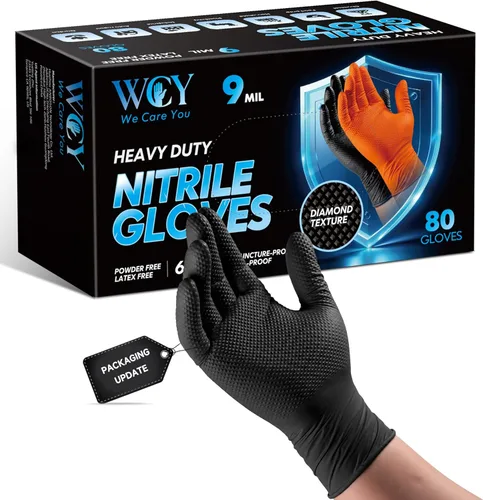 Miniatura 8 de wcy Anboson - Guantes de nitrilo desechables sin látex de 9 mil, color negro, XLarge, 30PCS