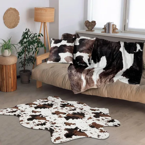 Miniatura 5 de Timgle Juego de 4 fundas de almohada de 3.6 x 2.5 pies, alfombra de piel de vaca de 50 x 60 pulgadas, manta suave de vaca de 18 x 18 pulgadas, funda