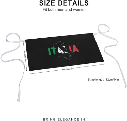 Miniatura 2 de Delantal de cintura con mapa de la bandera de Italia con 3 bolsillos, delantal de servidor, medio delantal, delantal corto para cocina, restaurante