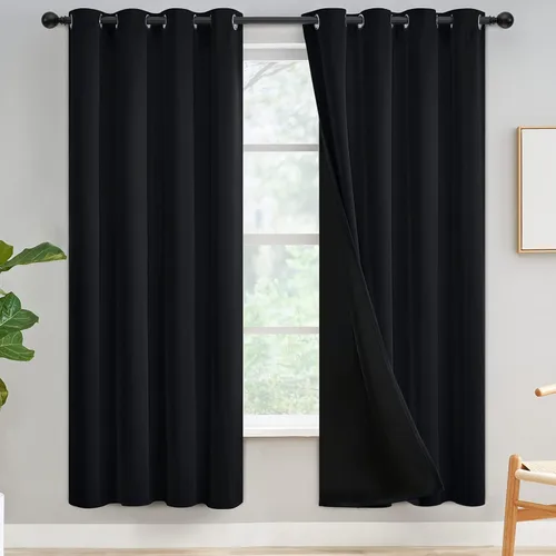 Miniatura 248 de Yakamok Cortinas negras, cortinas de ventana con aislamiento térmico y eficiencia energética para dormitorio, cortinas opacas completas y cortinas