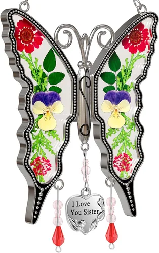 Miniatura 28 de KY &BOSAM - Atrapa luz de vitral con mariposa de color, con la frase A special teacher. Campanilla para el viento, como regalo para la profesora
