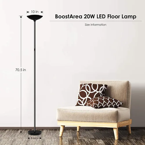 Miniatura 9 de Lámpara de pie BoostArea/Lámpara de pie, lámpara LED Torchiere de 20 W y 2000 lm, regulación sin saltos, control táctil, 3000 K luz diurna, vida