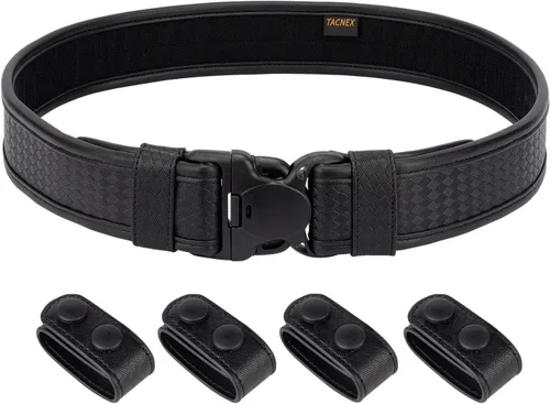 TACNEX Cinturón de Servicio de Tejido de Canasta de 2" con Forro de Gancho 4 Sujetadores Cinturón Interior Reversible de 1.5" para Policía
