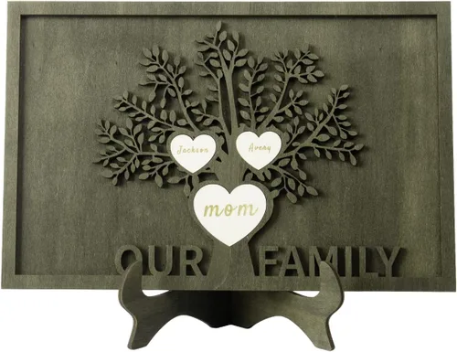 Miniatura 31 de Árbol genealógico con etiqueta de corazón, placas de madera grabadas personalizadas, regalos personalizados para madres, padres, escritorio, nombres