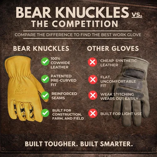 Miniatura 5 de Bear Knuckles Guantes de trabajo de cuero de vaca resistentes Diseño patentado de dedos precurvados