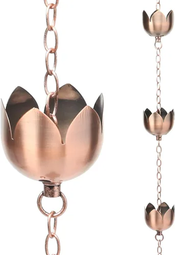 taman Juego de cadena de lluvia, cadena de lluvia de copa de loto de 5.28 pies para canaletas, copas de cadena de lluvia de cobre para reemplazar