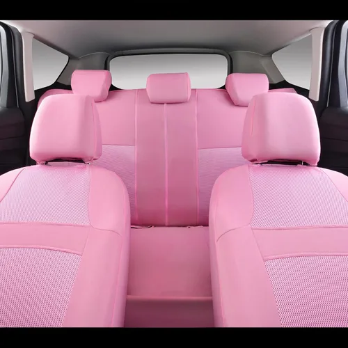 Miniatura 4 de CAR PASS Juego completo de fundas de asiento de coche rosa, funda de asiento de malla transpirable para el verano con esponja de 5 mm, bolsa de aire