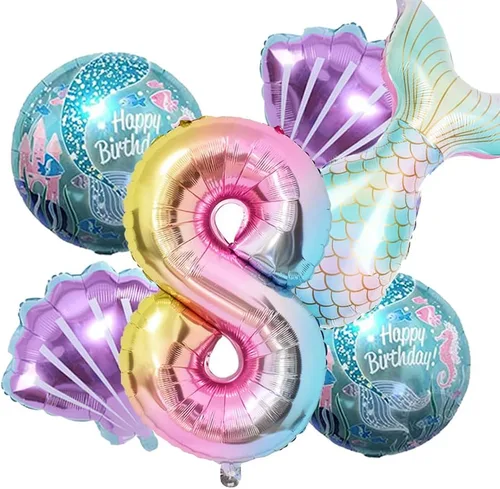 Miniatura 7 de Kit de decoración de cumpleaños de sirena sdquskin: 6 globos verdes de sirena (número 1) para niñas