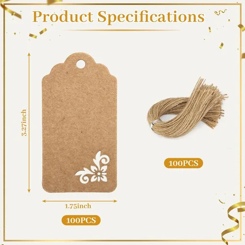 Miniatura 6 de Koogel 100 etiquetas de papel kraft con cuerda, etiquetas de regalo para bodas, bebés y despedidas de soltera