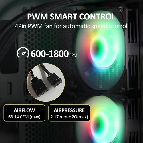 Miniatura 2 de Enfriador de CPU AIO de 9.449 in con ventilador de CPU RGB PWM direccionable y refrigeración líquida del radiador para Intel y AMD, bomba de espejo