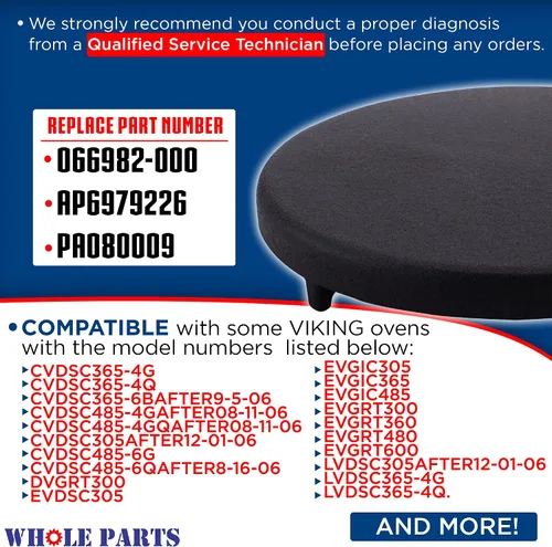 Miniatura 2 de Tapa de quemador Whole Parts mejorada (negro) N.º de pieza PA080015, repuesto y compatible con algunos electrodomésticos de cocinas de gas Viking