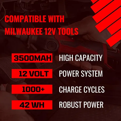 Miniatura 3 de VANON Paquete de 4 unidades mejoradas de repuesto de iones de litio de 3.5Ah 12V para batería Milwaukee de 12 V 48-11-2401 48-11-2402 48-59-1812