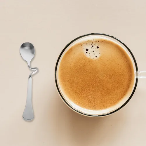 Miniatura 9 de SOLUSTRE 6 cucharas de café expreso de acero inoxidable con mango curvo, cucharas de mezcla de café con leche y miel, cucharas de postre