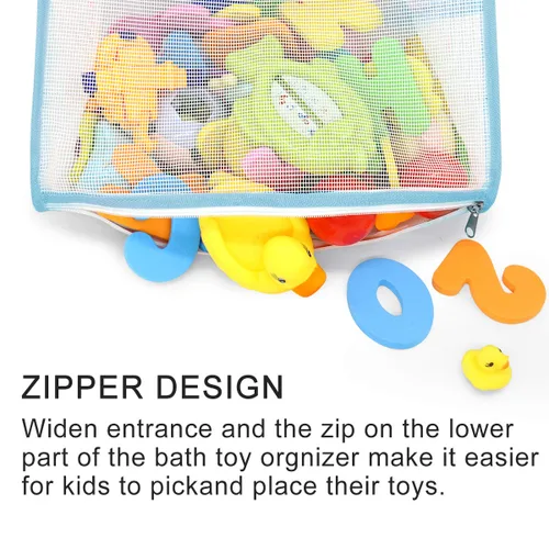 Miniatura 4 de Organizador de juguetes de baño, múltiples formas de colgar, soporte de juguetes de baño de apertura extragrande, bolsa de almacenamiento de Azul