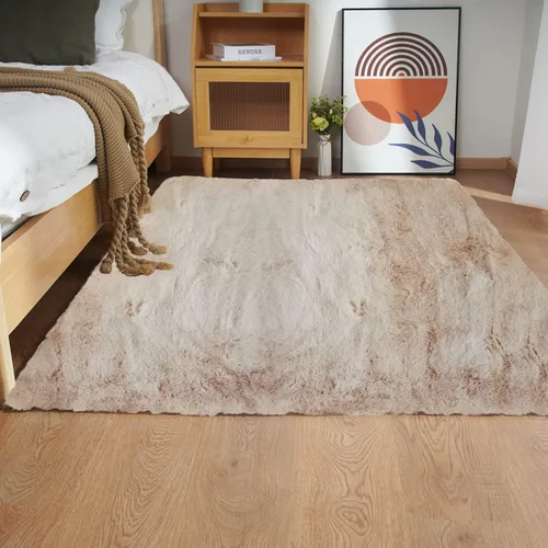 Miniatura 17 de Ghouse Alfombra ultrasuave de pelo sintético de conejo, alfombras lavables a máquina para dormitorio, alfombras esponjosas para sala de estar, Blanco
