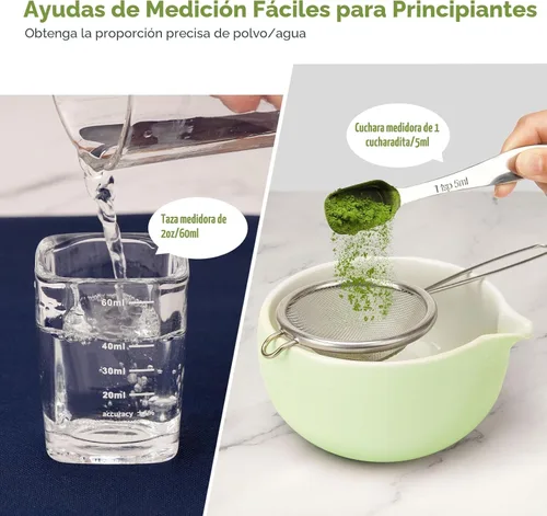 Miniatura 2 de Joiish Juego de batidor de matcha, kit de matcha de 10 piezas, batidor de bambú y cuenco de cerámica con boquilla y cuchara medidora y taza, Verde