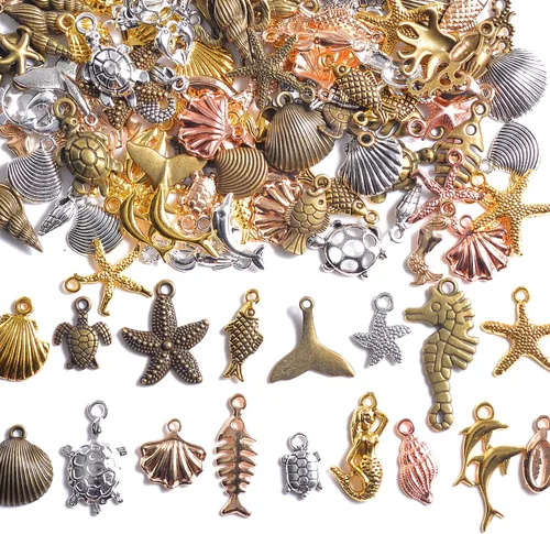 Miniatura 25 de stino - 100 g de dijes colgantes de metal para hacer joyas, lote de dijes bañados en plata y oro para pulseras, collares y manualidades, dijes