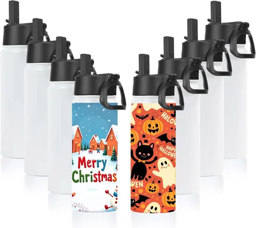 Miniatura 25 de Volhoply Paquete a Granel de 8 Botellas de Agua Aisladas de 18 Onzas, Botellas de Agua de Acero Inoxidable para Niños con Tapa con Pajita, Botella