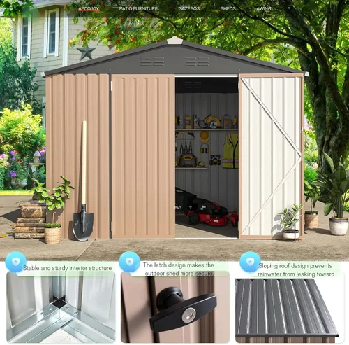 Miniatura 4 de AECOJOY Cobertizo de almacenamiento al aire libre de 5 x 3 pies, pequeño cobertizo de metal con puerta con cerradura, almacenamiento de utilidad