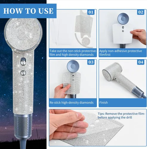 Miniatura 4 de Calcomanía de diamantes de imitación para secador de pelo Laifen, película protectora con cubierta de diamante para secador de pelo, diamante