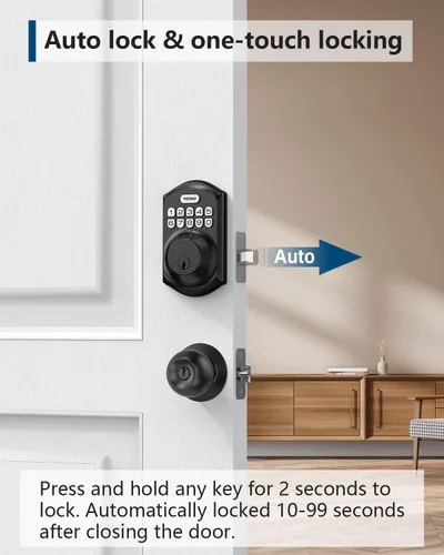 Miniatura 3 de TEEHO TE001 Cerradura de puerta de entrada sin llave con teclado - Cerradura de pestillo inteligente para puerta principal con 2 llaves - Bloqueo