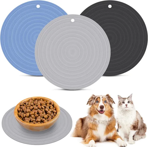 Tapete de silicona de 3 piezas de comida para mascotas para perros y gatos, mantel individual para evitar el desbordamiento de alimentos y agua,