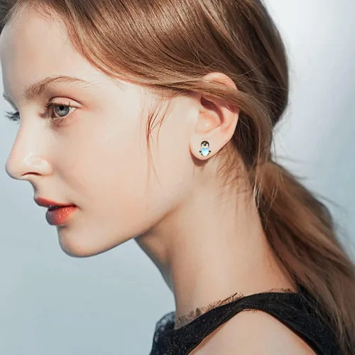 Miniatura 4 de Dreamboat Moonstone Animal Stud Earrings for Women Girls 925 Sterling Silver Hypoallergenic Cute Cartoon Animal Earrings Birthday Party Jewelry