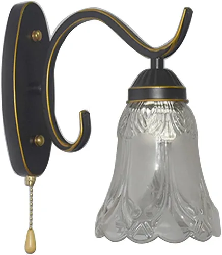 Miniatura 7 de Lámpara de pared con interruptor de cadena de tracción E27, lámpara de noche para dormitorio, sala de estar, pantalla de vidrio de metal, moderna